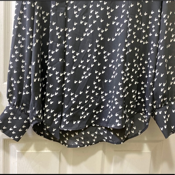 LOFT Gray Rooster Bow Tie Blouse - Picture 5 of 15